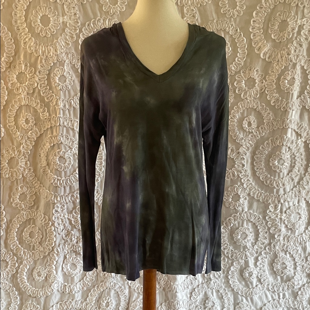 Keren Harttie-Dye Long Sleeve V-Neck Top Hooded Hoodie